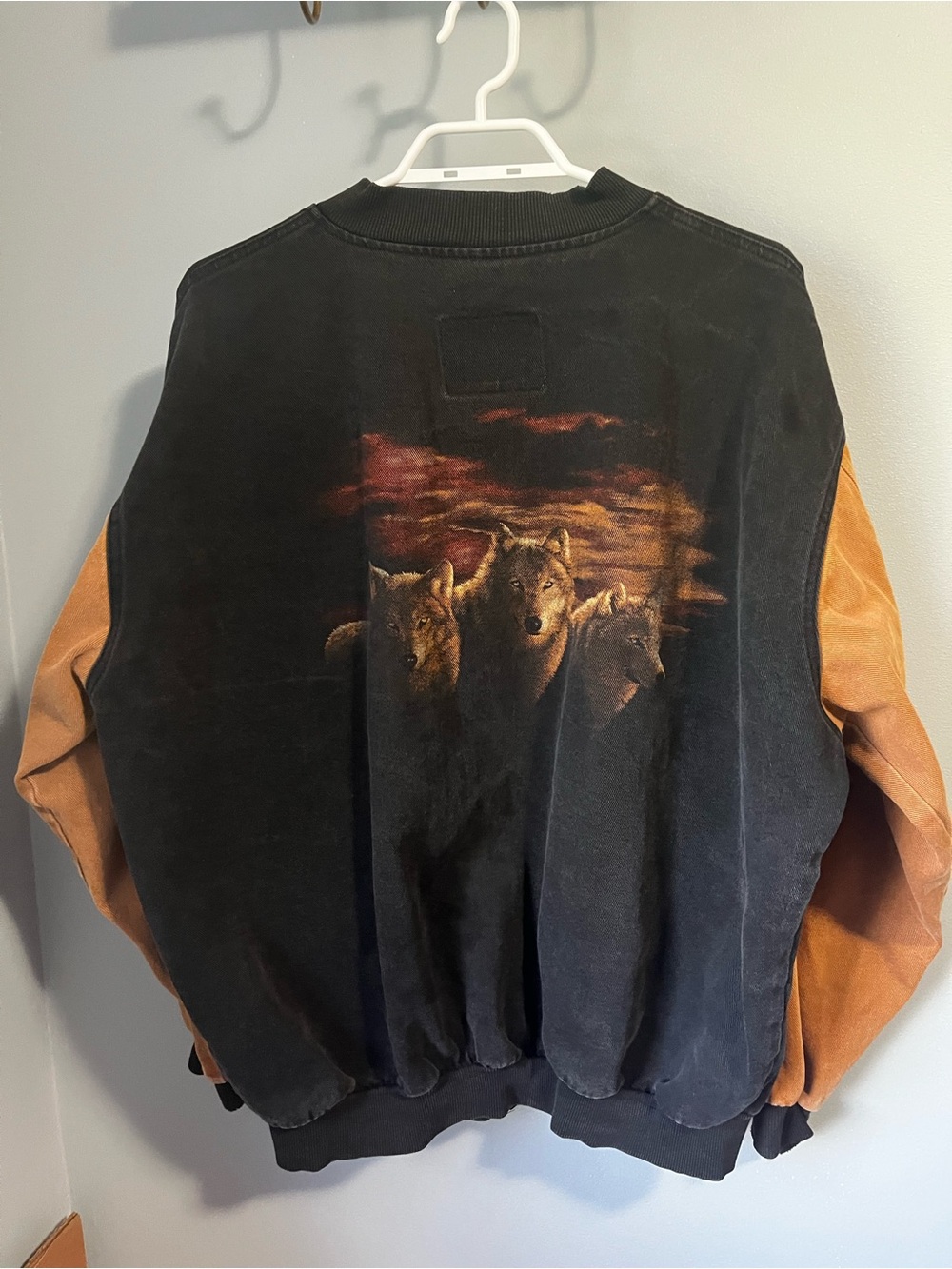 Vintage Wolf Graphic Two-Tone Bomber Jacket